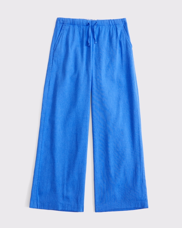 high rise ultra wide leg linen-blend pants, Blue view 2