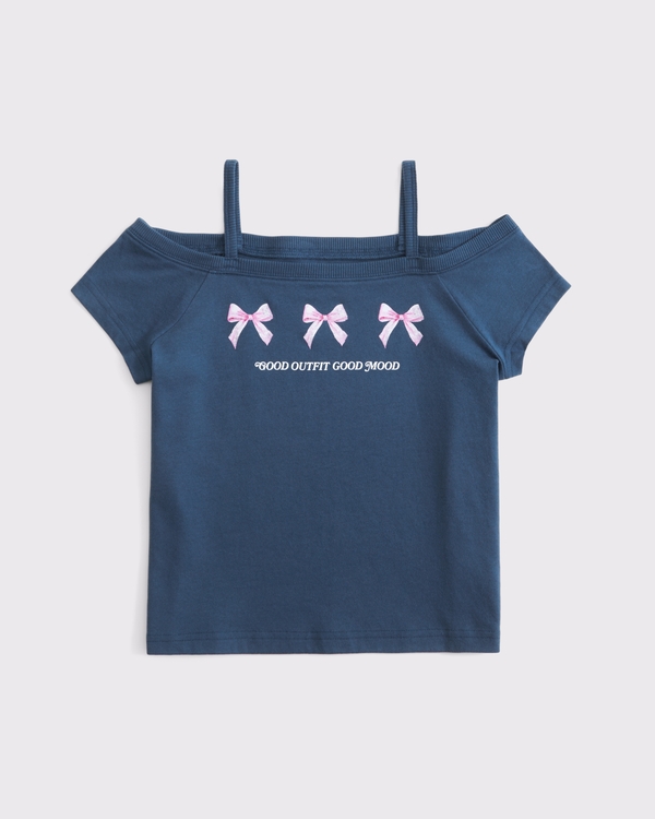 off-the-shoulder graphic tee, Navy Blue view 2