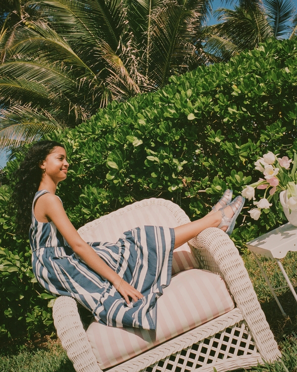 poplin tiered maxi dress, Blue Stripe view 1