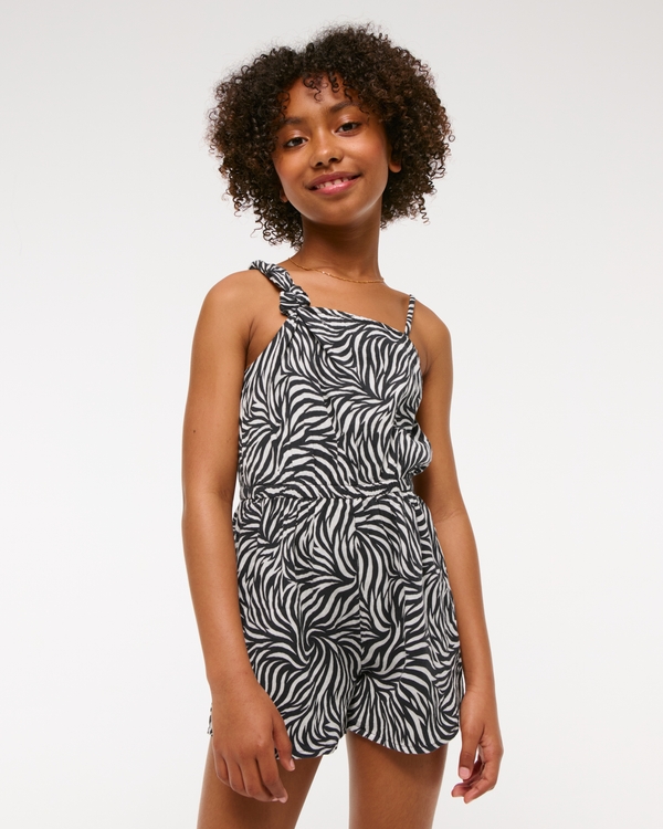 gauzy asymmetrical romper, Black Pattern view 1