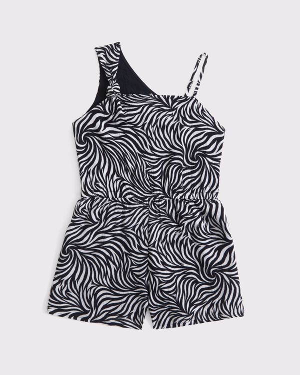 gauzy asymmetrical romper, Black Pattern view 2